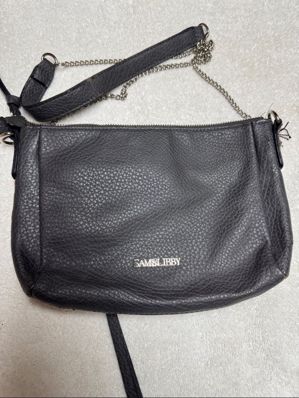 Sam & Libby Black Pebbled Crossbody with Chain Strap